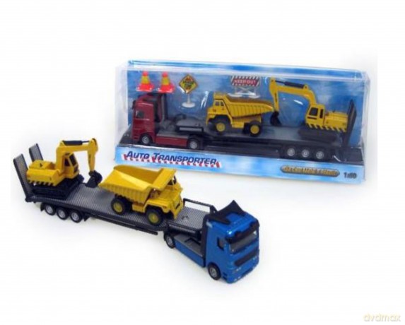 Autotransporter z dwoma pojazdami bud.metal pod kloszem