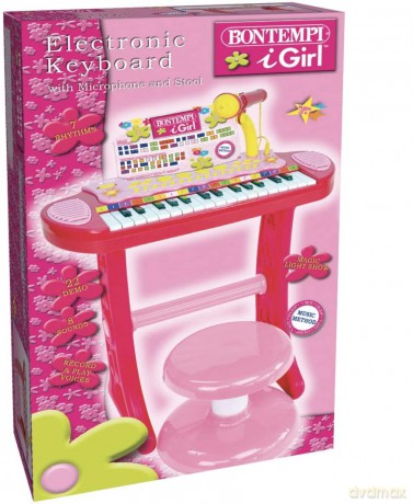 Bontempi Girl Elektroniczne organy ze statywem, krzesełkiem i mikrofonem,róż