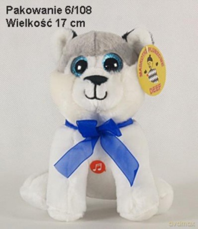 Husky z niebieską kokardką