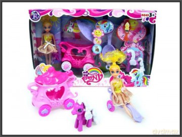 Konik Pony z karetą i lalką