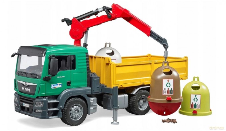 MAN TGS wywrotka z żurawiem i kontenerami do segregacji odpadów, recyklingu