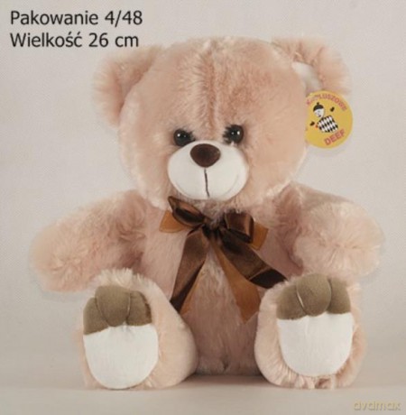 Miś beżowy z brązową kokardką średni