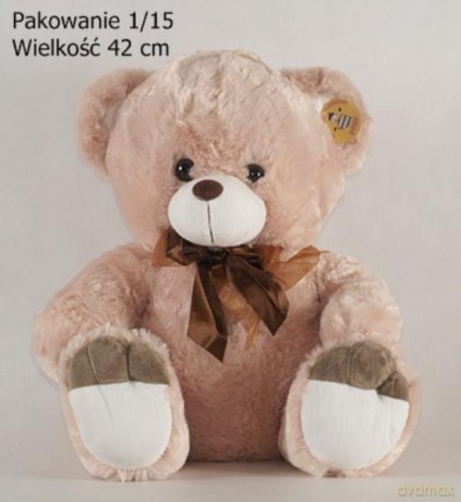 Miś beżowy z brązową kokardką wielki