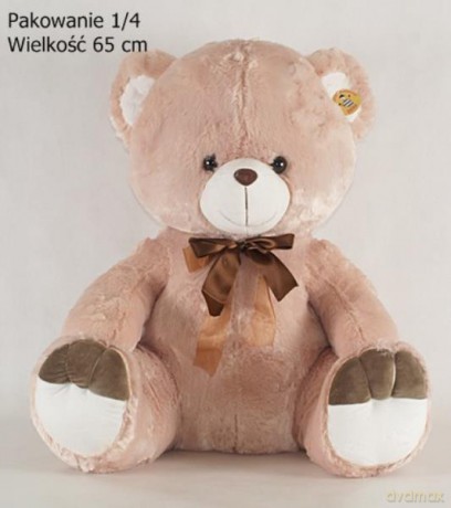 Miś beżowy z brązową kokardką XXL