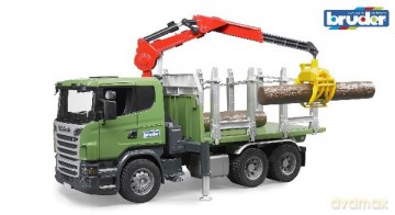 Scania R z dźwigiem, przyczepą i pniami