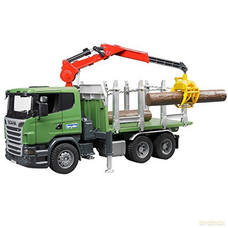 Scania R z dźwigiem, przyczepą i pniami