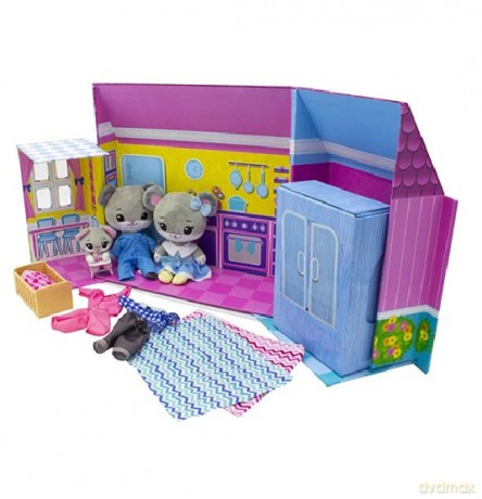 Tiny Tukkins domek delux + 3 pluszowe myszki (Rodzina myszek w domku) [ZABAWKA]