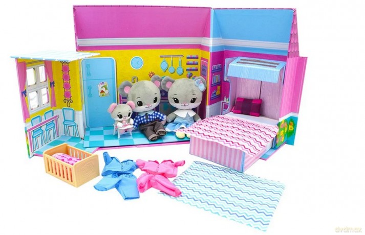 Tiny Tukkins domek delux + 3 pluszowe myszki (Rodzina myszek w domku) [ZABAWKA]