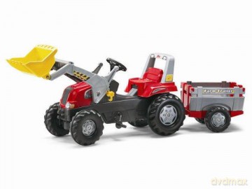 Traktor Junior czerwony z łyżką i przyczepą