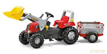 Traktor Junior czerwony z łyżką i przyczepą