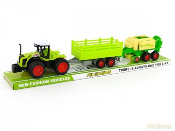 Traktor z przyczepą i napędem pod kloszem