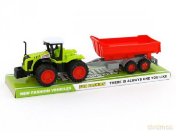 Traktor z przyczepą i napędem pod kloszem