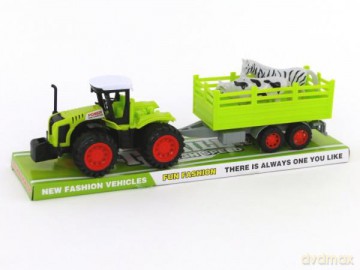 Traktor z przyczepą i napędem pod kloszem