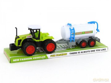 Traktor z przyczepą i napędem pod kloszem