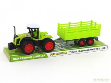Traktor z przyczepą i napędem pod kloszem