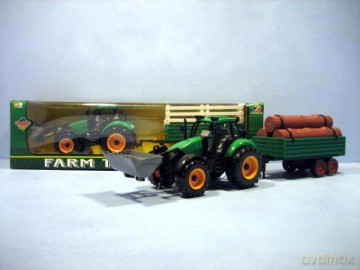 Traktor z przyczepą i szuflą w pudełku