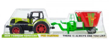 Traktor z przyczepą pod kloszem