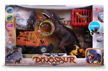 Zestaw dinozaurów z samochodem [FIGURKA]