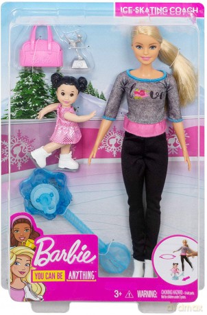 Lalka Barbie Sportowa Trenerka łyżwy z laleczką