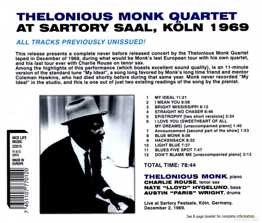 Thelonious Monk: Live in Koln 1969 [CD]
