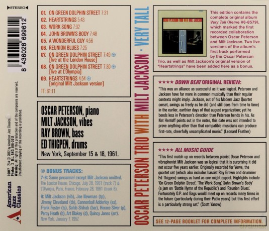 Oscar Peterson Trio: Very Tall - Oscar Peterson Trio With Milt Jackson [CD]
