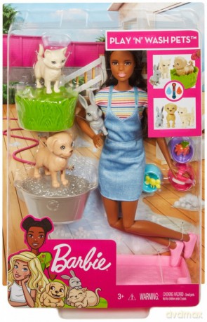 Lalka Barbie Kąpiel zwierzątek + Zestaw Brunetka