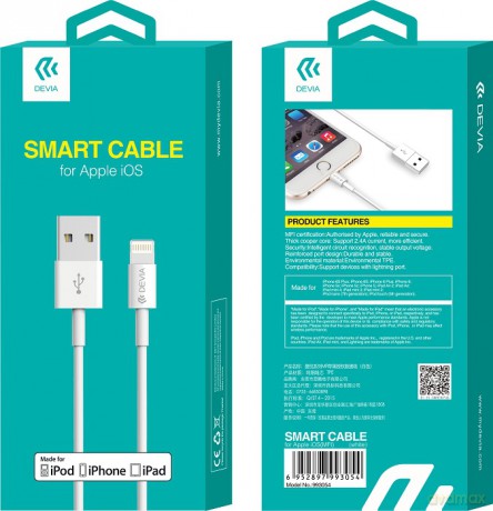 Devia kabel Smart iPhone (USB - Lightning) MFI (1m) 2,4A biały