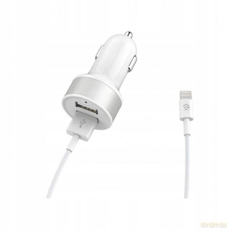 Devia ładowarka samochodowa Smart z kablem 8-pin 2USB 3,1A biała