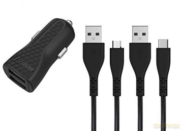 Energizer Hardcase Ładowarka samochodowa 2USB 2,4A z kablem typ-C i microUSB czarna Lifetime