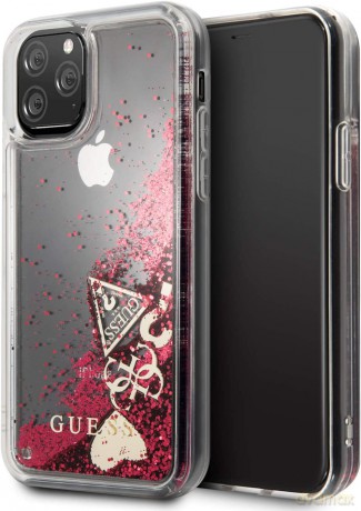 Guess iPhone 11 Pro GUHCN58GLHFLRA malinowy hard case Glitter Hearts