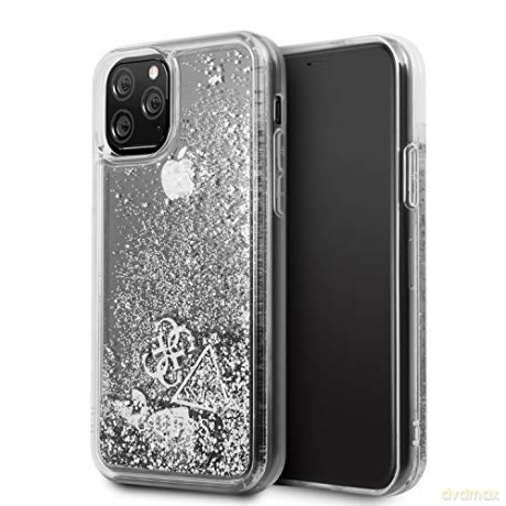 Guess iPhone 11 Pro Max GUHCN65GLHFLSI srebrny hard case Glitter Hearts