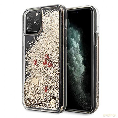 Guess iPhone 11 Pro Max GUHCN65GLHREGO złoty hard case Liquid Glitter Hearts
