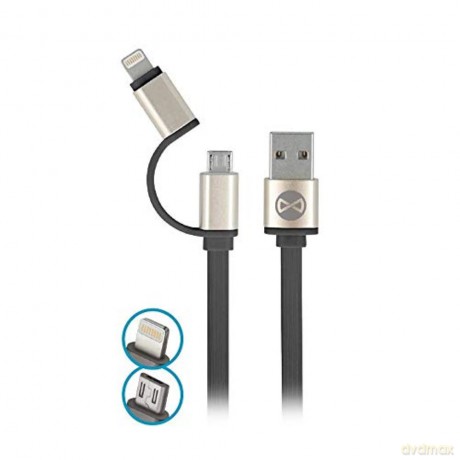 Kabel Forever 2w1 (USB - Lightning/microUSB) (1 m) 1,8A metalowy płaski czarny