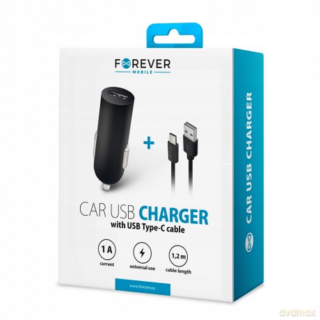 Ładowarka samochodowa Forever USB 1A M02 + kabel typ-C