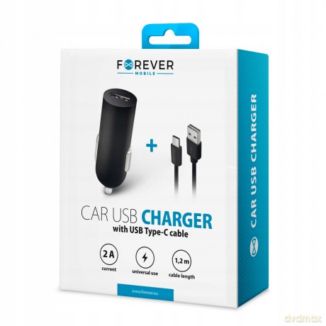 Ładowarka samochodowa Forever USB 2A M02 + kabel typ-C