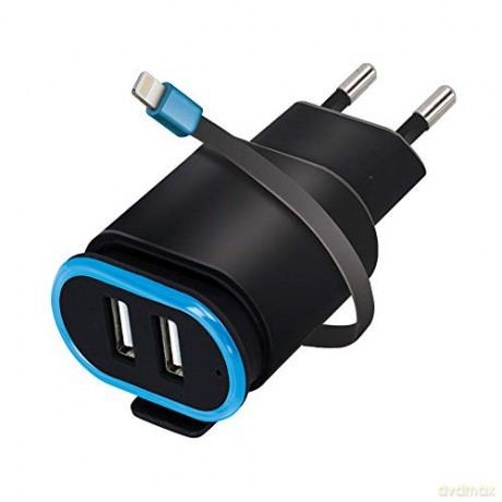 Ładowarka sieciowa Forever TC-02 2xUSB 2.4A z kablem do iPhone 8-pin czarna