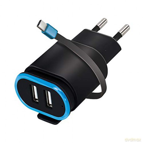 Ładowarka sieciowa Forever TC-02 2xUSB 2.4A z kablem typ-C czarna