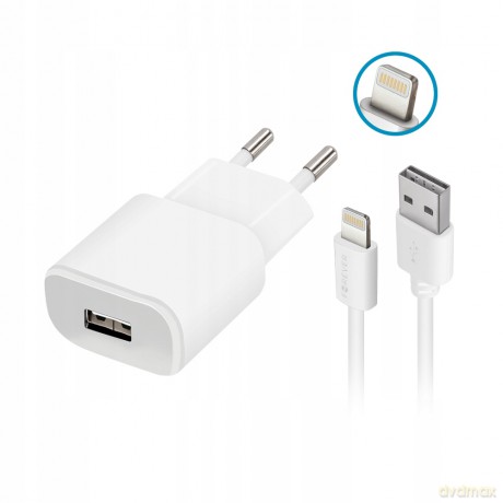 Ładowarka sieciowa Forever USB 1A TC-01 + kabel do iPhone 8-pin biała