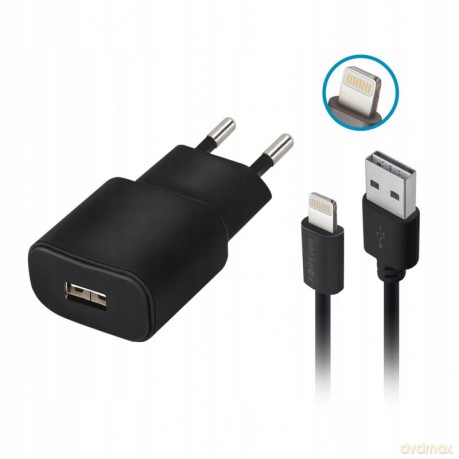 Ładowarka sieciowa Forever USB 2A TC-01 + kabel do iPhone 8-pin czarna