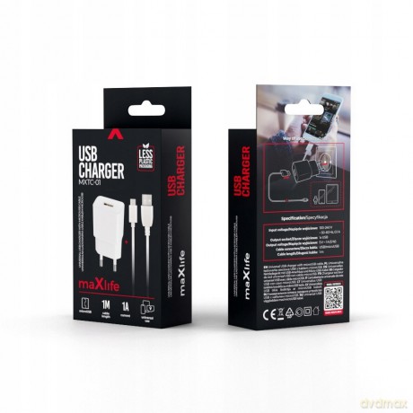 Ładowarka sieciowa Maxlife MXTC-01 USB 1A + kabel Micro USB biała