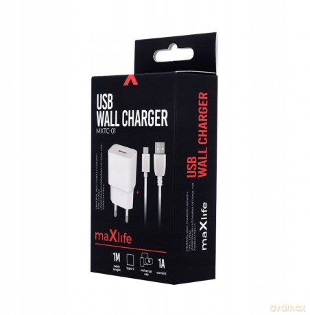 Ładowarka sieciowa Maxlife MXTC-01 USB 1A + kabel Typ-C biała