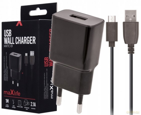 Ładowarka sieciowa Maxlife MXTC-01 USB Fast Charge 2.1A + kabel Micro USB czarna