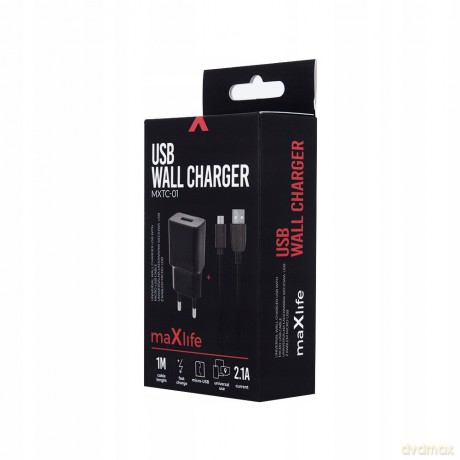 Ładowarka sieciowa Maxlife MXTC-01 USB Fast Charge 2.1A + kabel Micro USB czarna