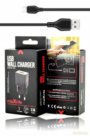 Ładowarka sieciowa Maxlife MXTC-01 USB Fast Charge 2.1A czarna