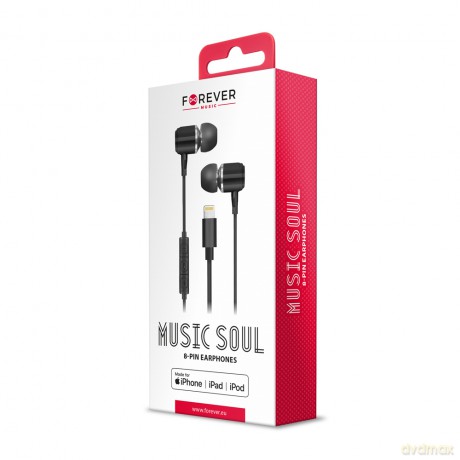 Słuchawki douszne przewodowe Forever Music Soul typ lightning czarne MFI