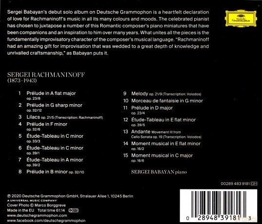 Sergey Babayan: Rachmaninoff [CD]