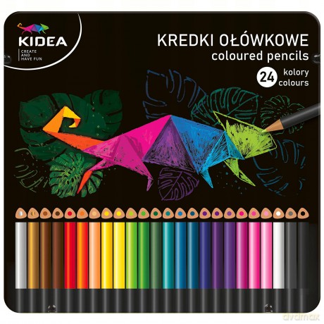 Kredki Kidea trójkątne w metalowym pudełku 24