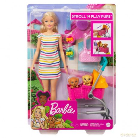 Barbie Lalka + spacerówka z pieskami