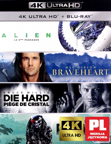 Braveheart - Waleczne Serce / Obcy - 8. pasażer Nostromo / Predator / Szklana pułapka [BOX] [4xBlu-Ray 4K]+[4xBlu-Ray]