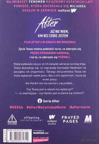 Już nie wiem, kim bez ciebie jestem. After (Tom 2) Okładka filmowa - Anna Todd [KSIĄŻKA]